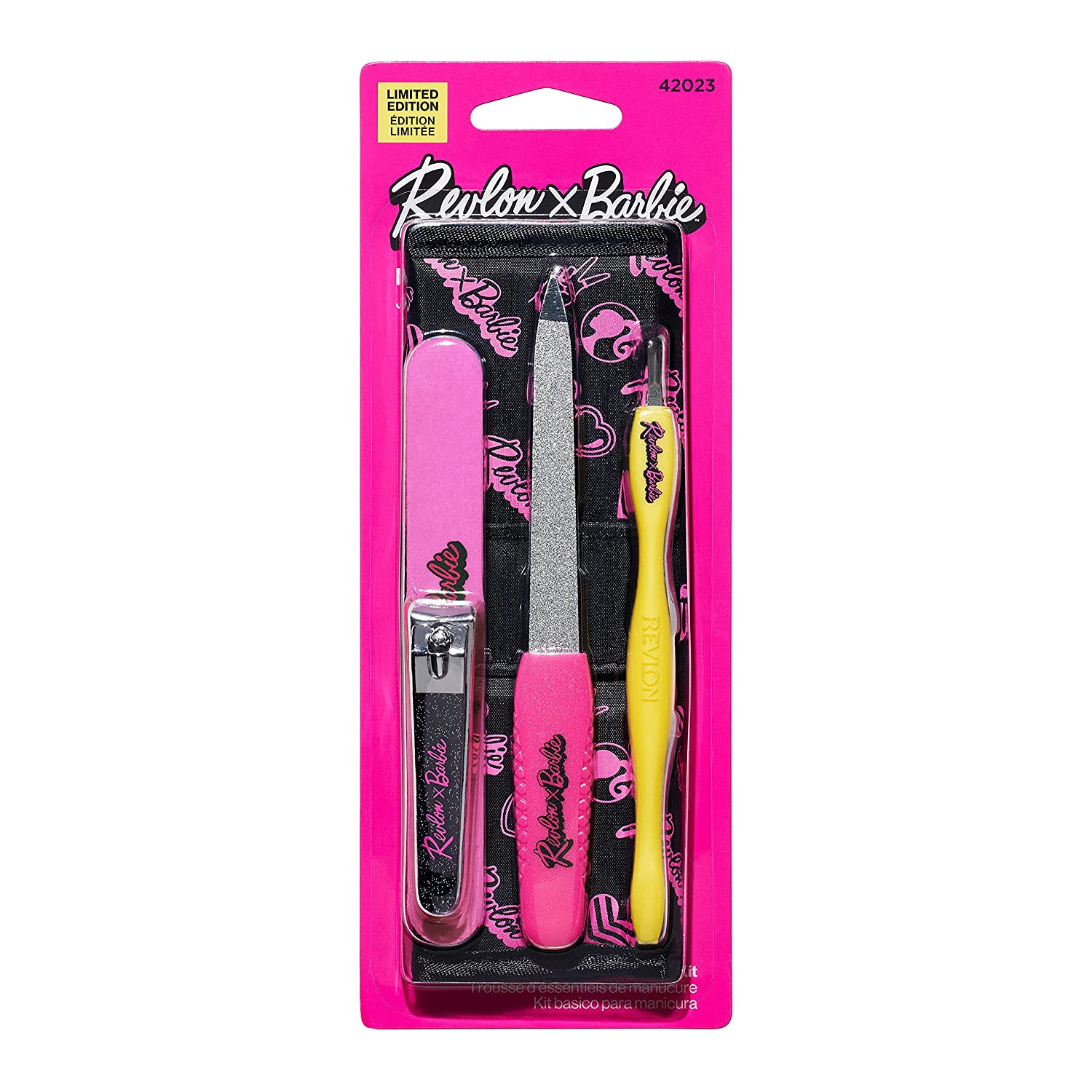 Revlon x Barbie Manicure Essentials Kit, 4 Piece Stainless Steel Beauty Set  Includes Nail Buffer, Emeryl File, Cuticle Pusher, Nail Clipper & Travel  Case - Big2 Bazaar